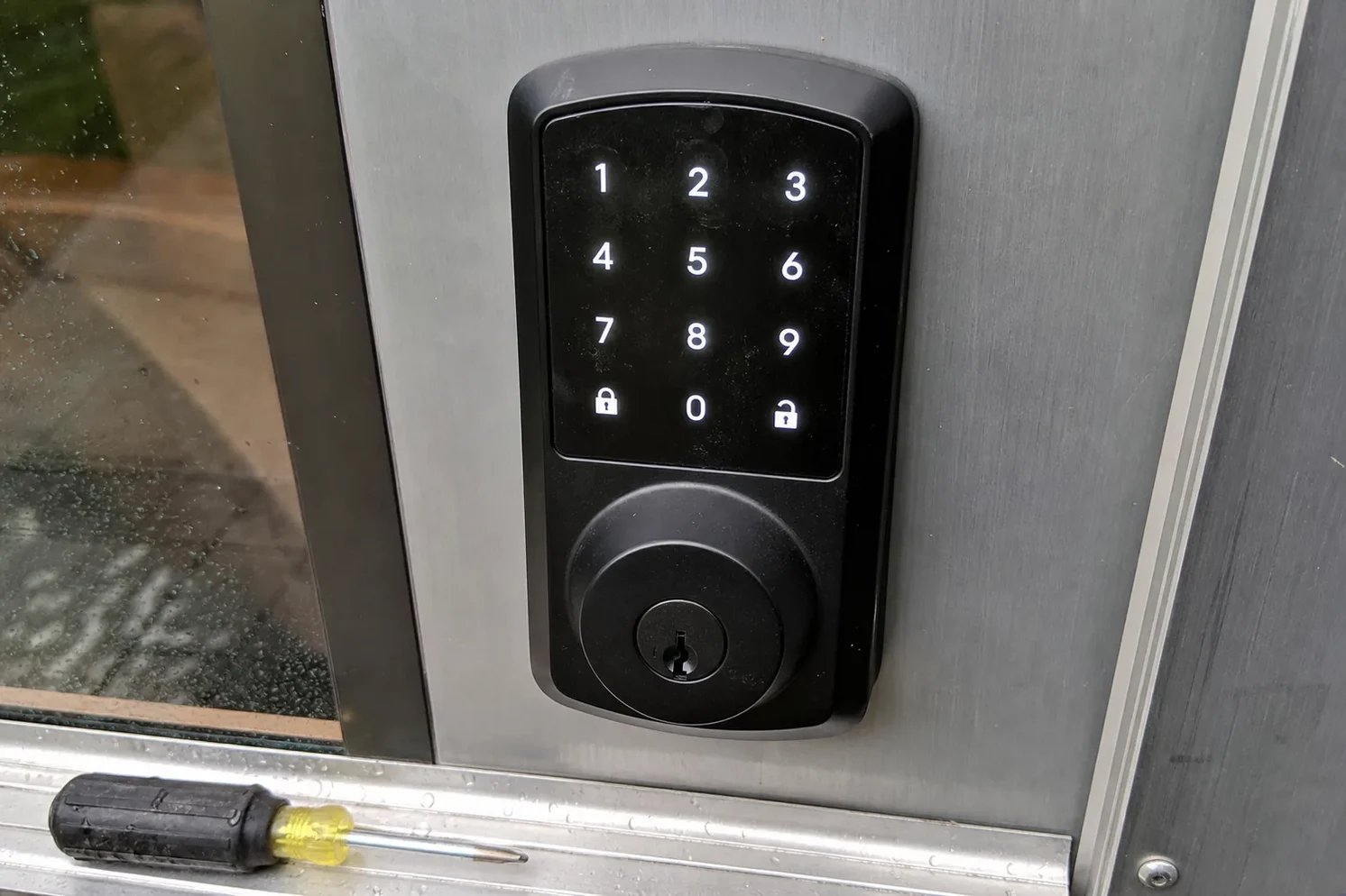 Keypad deadbolt fitted to a front door