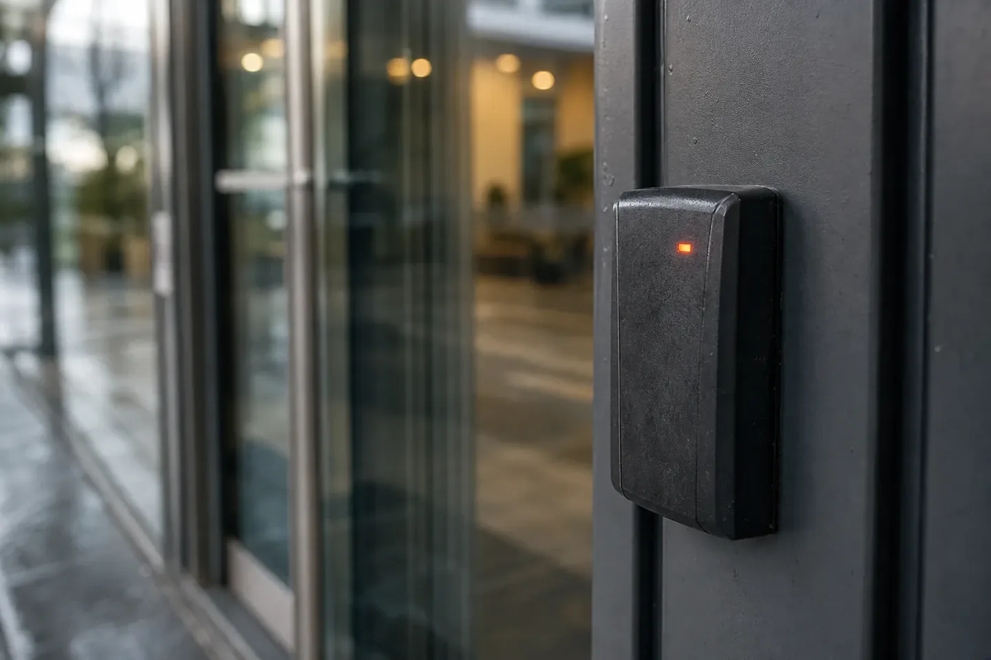Access control card reader beside an office door in Waterbury, CT