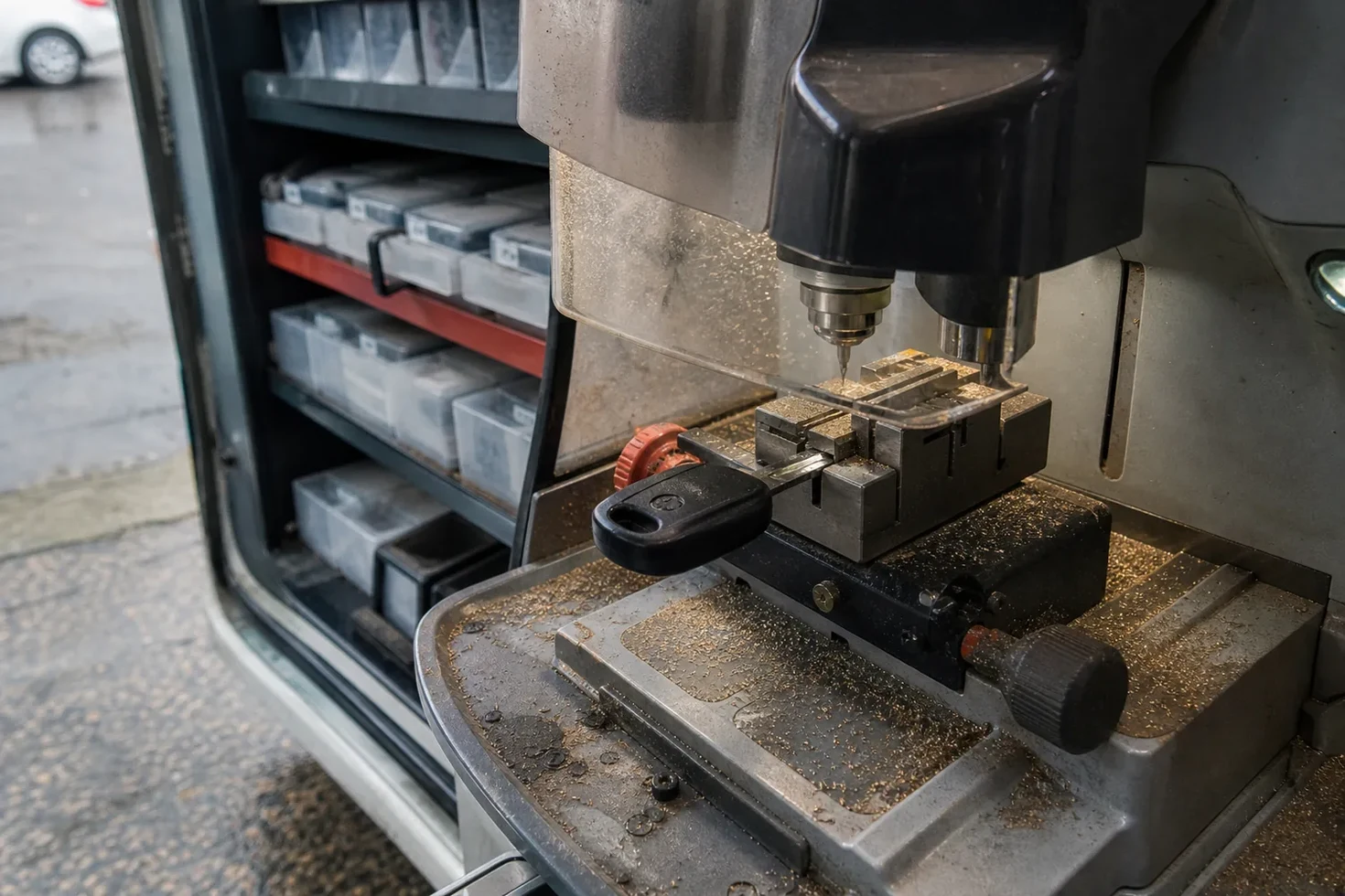 Key cutting machine in the service vehicle in Waterbury, CT